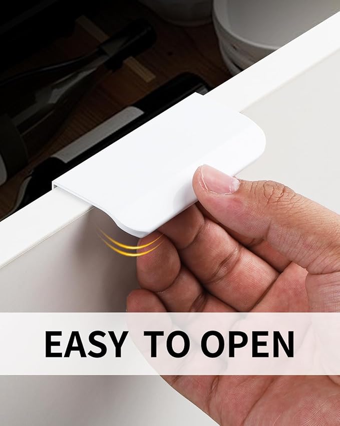 5 Pack 3 inch self Adhesive Cabinet pulls Adhesive Cabinet Handles Drawer Edge pulls Bright White Stick on Handles for Cabinet Finger pulls for cabinets Concealed Seam Flat Drawer Handles