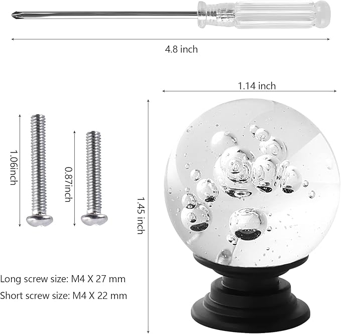 12 Pcs 30mm Round Shape Bubble Crystal Glass Cabinet Knobs with Screws Drawer Knob Pull Handle Used for Kitchen, Dresser, Door, Cupboard (Black Base Clear)