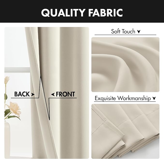 MIULEE Set of 4 Cream Beige 45 Inch Short Blackout Kitchen Window Curtains | - Image 8