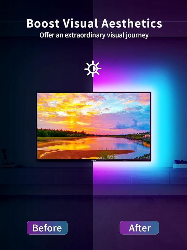 LED Lights for TV, 23ft Backlights for 75-100in TV, RGB Backlight with Music Sync Bluetooth APP and Remote Control, USB Powered LED Strip for Bedroom Home Decor