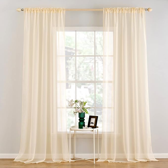 MIULEE Cream Beige Sheer Curtains 54 X 120 Inches, 2 Panels | Solid Color by MIULEE