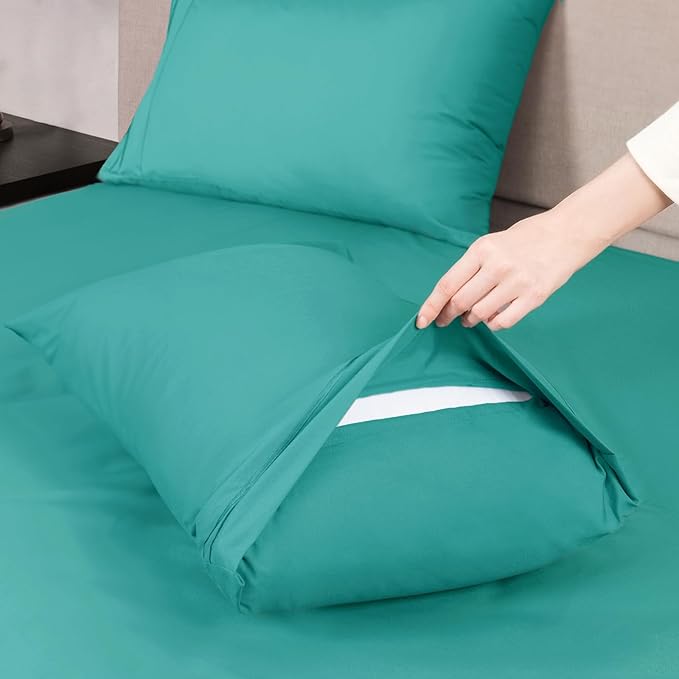 Mejoroom California King 1800 Thread Count Bed Sheets Set, Deep Pocket, Wrinkle & Fade Resistant, Hypoallergenic, 4Pcs Including Fitted & Flat Sheets, Teal