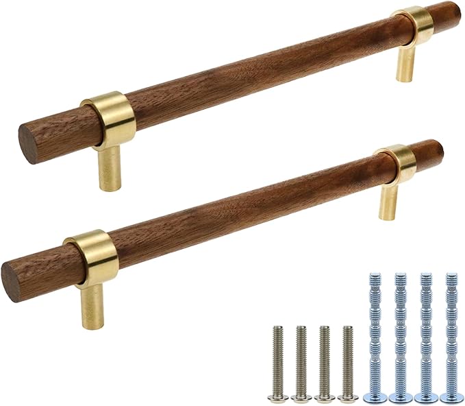 Drawer 8.66"/220mm Pulls Brass Walnut Kitchen Wardrobe Cabinet Hardware Pull Handle with Screw, 24Pcs
