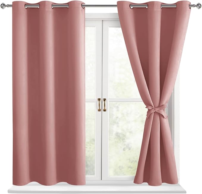 Blackout Curtains for Bedroom, 2 Panels, Dusty Rose, 42 x 54 Inch | Thermal by Hiasan
