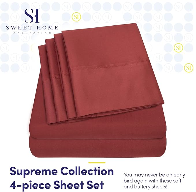 Twin XL Size Bed Sheets - 4 Piece 1500 Supreme Collection Fine Brushed Microfiber Deep Pocket Twin X-Large Sheet Set Bedding - 1 EXTRA PILLOW CASES, GREAT VALUE, Twin XL, Burgundy