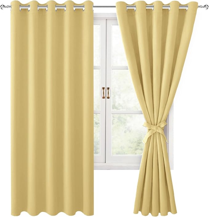 Blackout Curtains for Bedroom, 60 x 63 Inches Length, Light Yellow | Thermal by Hiasan