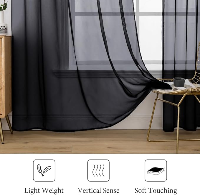MIULEE 2 Panels Sheer Curtains for Living Room 54 X 72 Inches Black | Window - Image 4