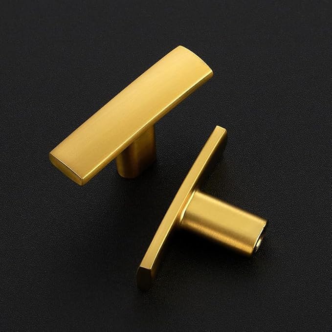 3 Pack Gold Cabinet Knobs - Curved Cabinet Pulls Brushed Brass Knobs for Kitchen Drawer Solid Dresser Pulls for Kitchen Hardware 1-3/4in Length Single Hole
