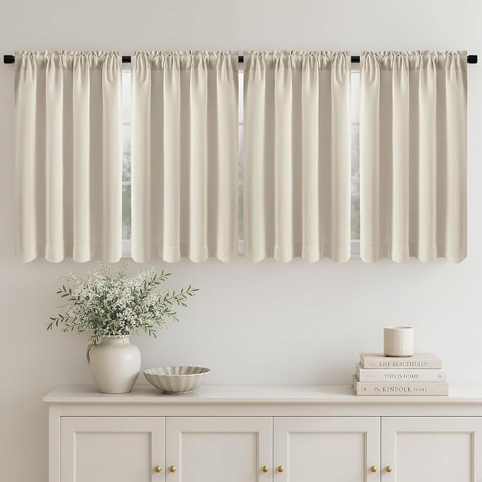 MIULEE 4 Panel Set Short Bedroom Blackout Curtains 54 Inch Long Beige White | by MIULEE