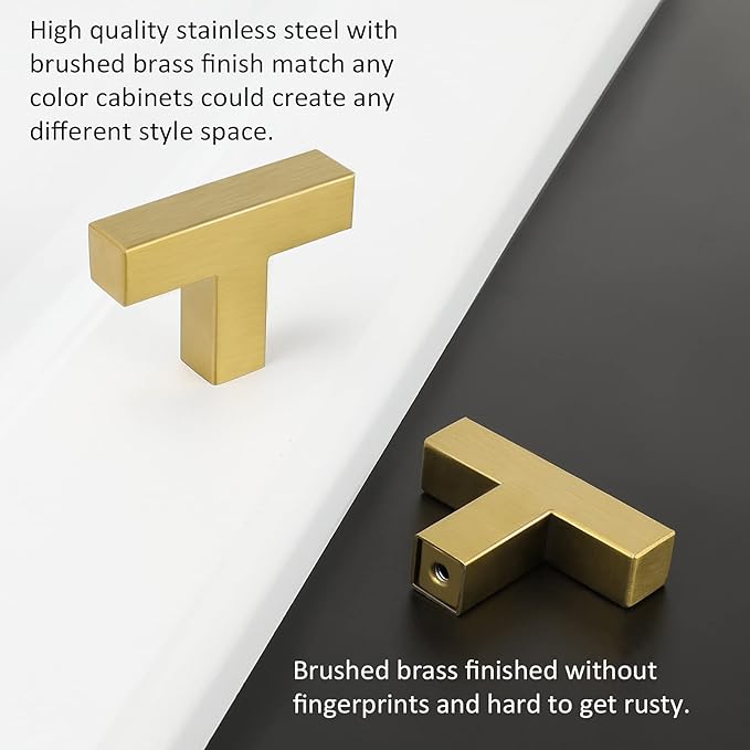 LONTAN 35 Pack Dresser Knobs Brushed Brass Kitchen Cabinet knobs Square Gold Cabinet Door Hardware for Bathroom Closet Cupboard