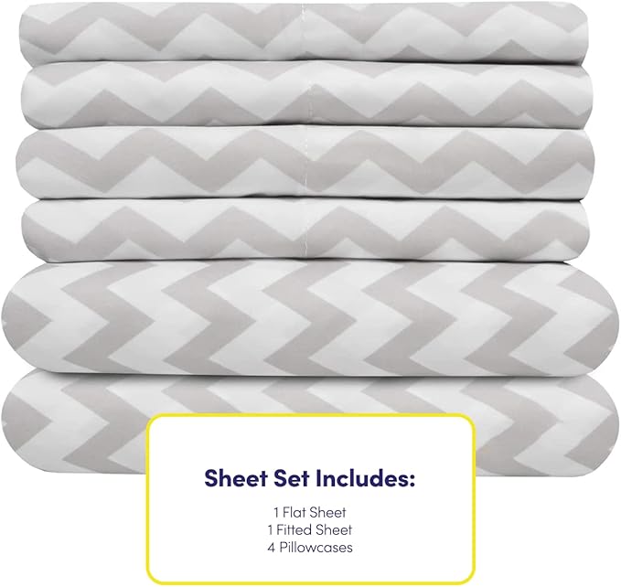 Cal King Size Bed Sheets - 6 Piece 1500 Supreme Collection Fine Brushed Microfiber Deep Pocket California King Sheet Set Bedding - 2 Extra Pillow Cases, Great Value, California King, Chevron Gray