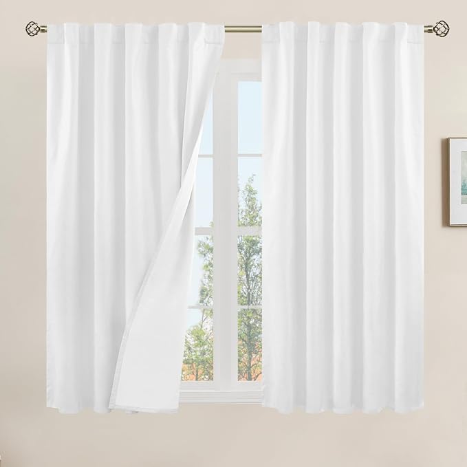 100% Blackout Linen Curtains 45 Inches by LAMIT