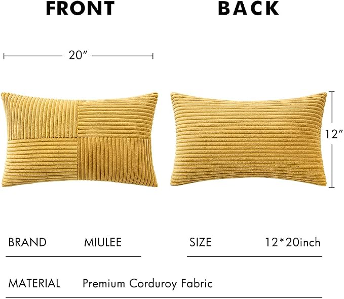 MIULEE Golden Mustard Decorative Lumbar Throw Pillow Covers 12x20 in 2 Pack | - Image 6