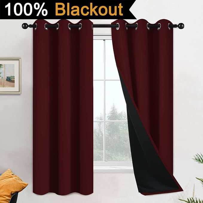 Yakamok Burgundy Red Blackout Curtains 63 Inches Long - Image 2