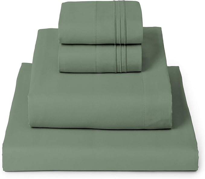 Mellanni King Sheets Set - 4 PC Iconic Collection Bedding - Hotel Luxury, Extra Soft, Cooling Bed Sheets - Wrinkle, Fade, Stain Resistant (King, Sage)