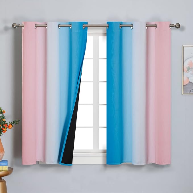 Pink and Blue Ombre Curtains for Bedroom 45 Inch Long | Room Darkening Curtains - Image 2