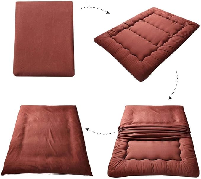 MAXYOYO Japanese Floor Mattress Futon Mattress, Thicken Tatami Mat Sleeping Pad Foldable Roll Up Mattress Boys Girls Dormitory Mattress Pad Floor Lounger Bed Couches and Sofas, Coffee, Full