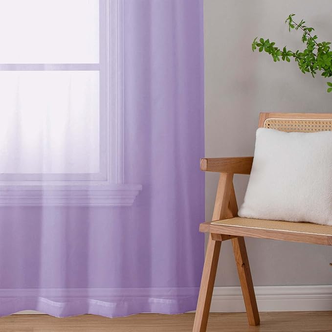 Sheer Lavender Curtains for Bedroom Living Room 54 Inch Length 2 Panels Set - Image 9