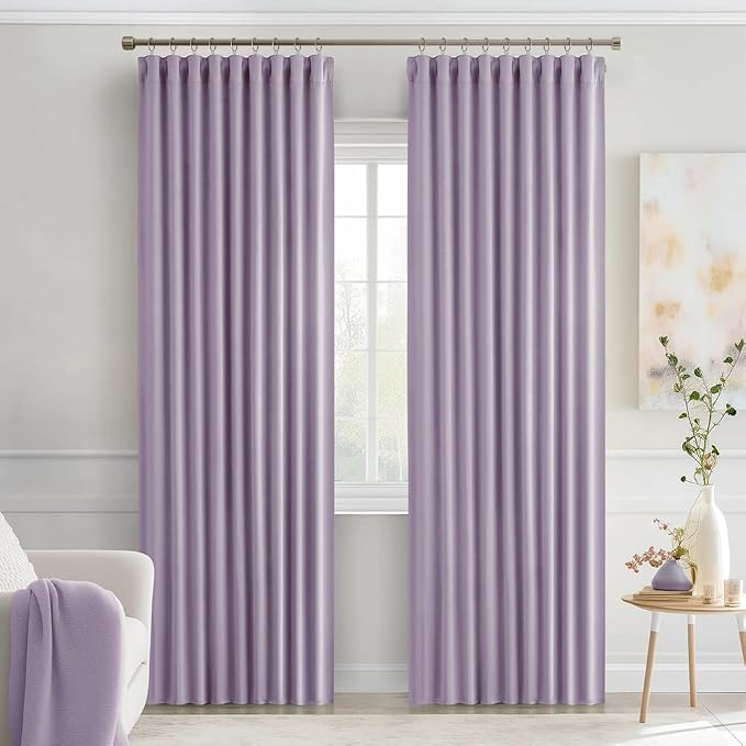 MIULEE Lilac Back Tab Blackout Curtains 52x72 Inches Long 2 Panels Set | Rod - Image 9