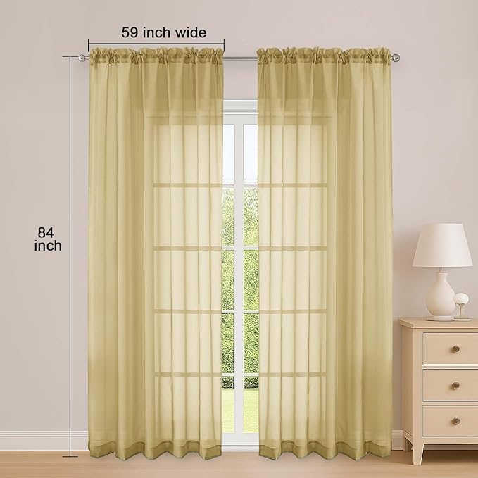 Sheer Curtains 84 Inches Long 2 Panels Set, Sheer Gold Curtains - Image 4