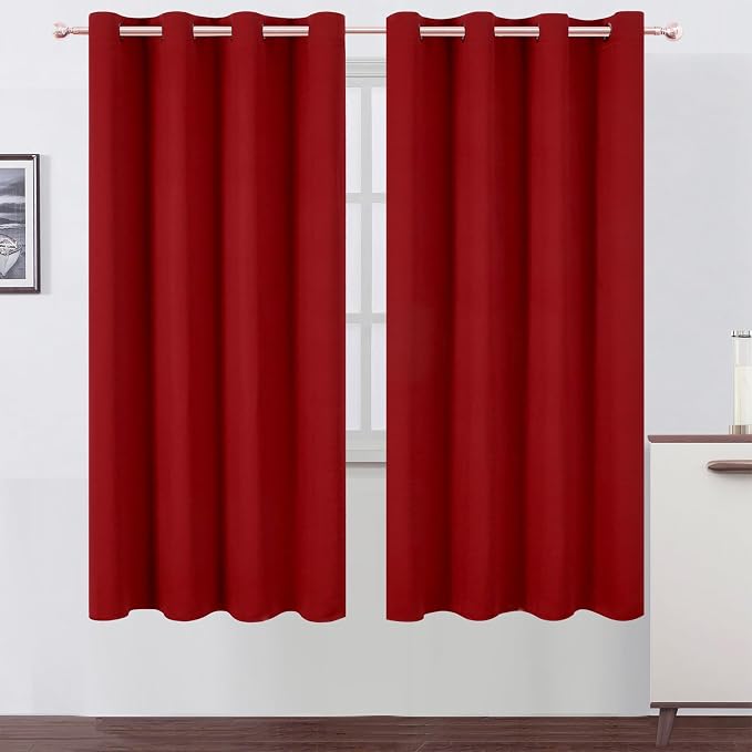 Blackout Curtains 66 x 72 Inch Long Red Curtains Set of 2 Panels Room Darkening by Lemomo