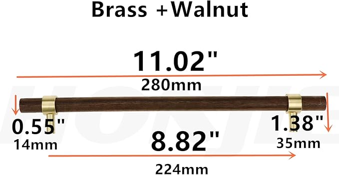 Drawer 11.02"/280mm Pulls Brass Walnut Kitchen Wardrobe Cabinet Hardware Pull Handle Adjustable Hole Distance with Screw, 2Pcs
