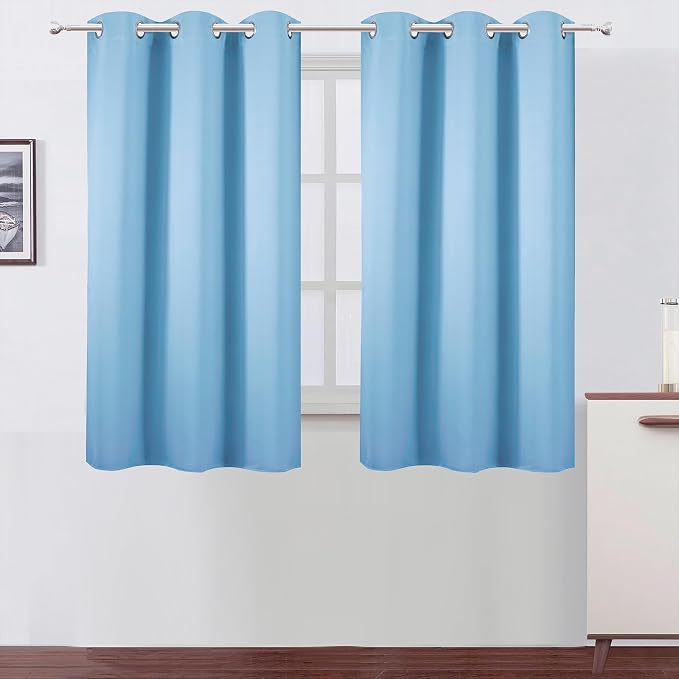 Sky Blue Blackout Curtains 42 x 54 Inch Length Set of 2 Panels Grommet Bedroom by Lemomo