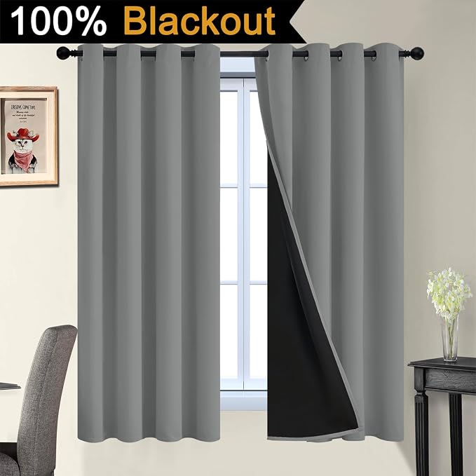 Yakamok Dove Grey 100% Blackout Curtains 63 Inches Long 52" Wide 2 Panel | - Image 2