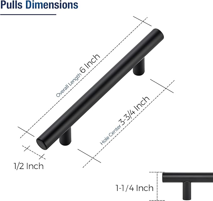 JOY DECOR 10 Pack Cabinet Handles, Black Cabinet Pulls, 3-3/4 in Hole Center Kitchen Hardware, Stainless Steel T Bar Handles for Dresser Drawers