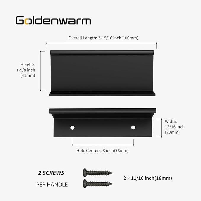goldenwarm 10 Pack Black Finger Edge Pulls Drawer Finger Pulls Matte Black Kitchen Hardware Handles Bedroom Dresser Drawers,3in Hole Center