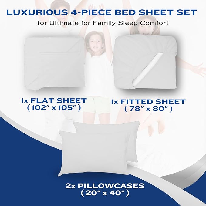 DREAMCARE Queen Size Sheets - Cooling Bed Sheets - 4pcs Set - up to 15" Deep Pocket Queen Sheet Set - Sheets Queen Size Bed - Soft & Long Lasting 100% Fine Brushed Polyester with Side Pocket - White