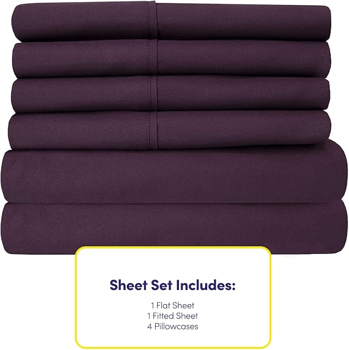 Queen Sheets Purple - 6 Piece 1500 Supreme Collection Fine Brushed Microfiber Deep Pocket Queen Sheet Set Bedding - 2 Extra Pillow Cases, Great Value, Queen, Purple