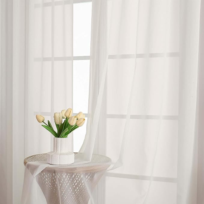 Chyhomenyc Ivory Sheer Curtains 72 Inches Long 2 Panels Set - Image 2