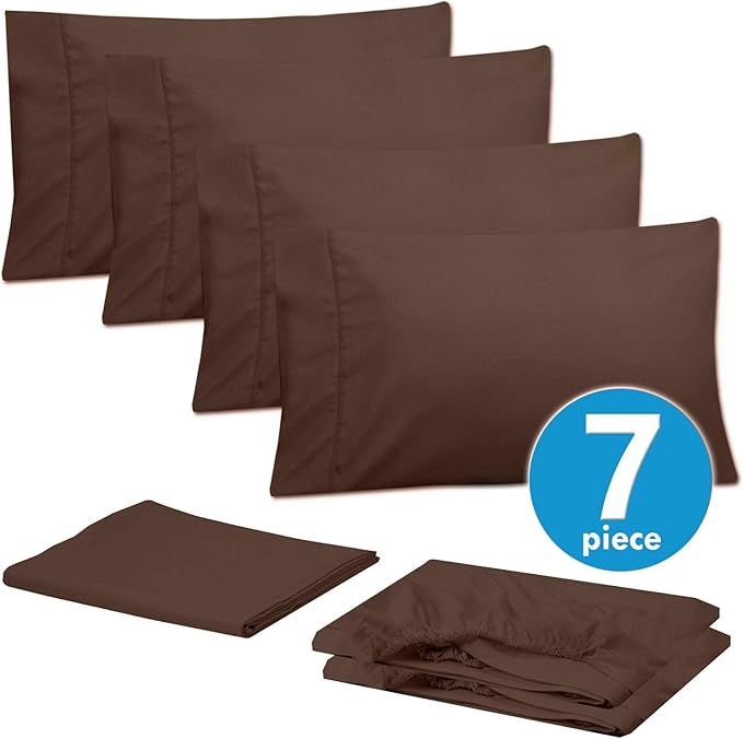 Sweet Home Collection 6 Piece 1500 Supreme Collection Brushed Microfiber Deep Pocket Sheet Set-2 Extra Pillow Cases, Great Value, Split King, Brown