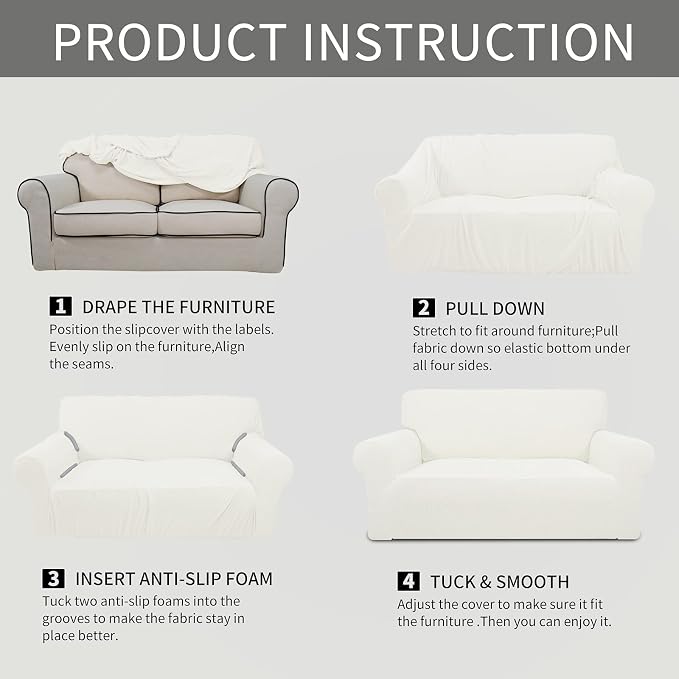 Easy-Going Stretch 4 Seater Oversized Sofa Couch Cover Cream | 1-Piece Extra - Image 6