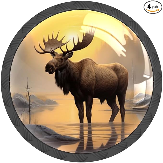 4 Pack Drawer Knobs Pulls Moose Sunset Crystal Glass Round Knobs Pulls Handles for Cabinets Dressers Kitchen Bathroom - Cupboards Wardrobes Hardware Furniture Knobs