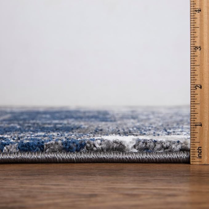 Keen Home Design Area Runner Rugs - 2x8 Non-Shedding, Abstract Runner for Kitchen, Living Room, Bedroom, Dining Room, Entryway - Size: 2'8" x 7'7", Navy/Grey/White