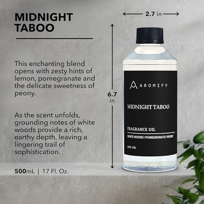 Midnight Taboo Diffuser Oil, Inspired by Luxury Hotels, 16.9 FL Oz, 500 mL, Hotel Scent for Home, Office, Bathroom, Aromatherapy Essential Oil, Lemon & Pomegranate Scents.