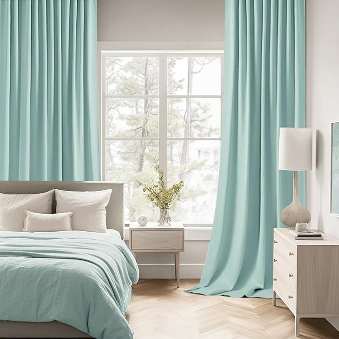 MIULEE Aqua Back Tab Blackout Curtains 52x72 Inches Long 2 Panels Set | Rod - Image 2