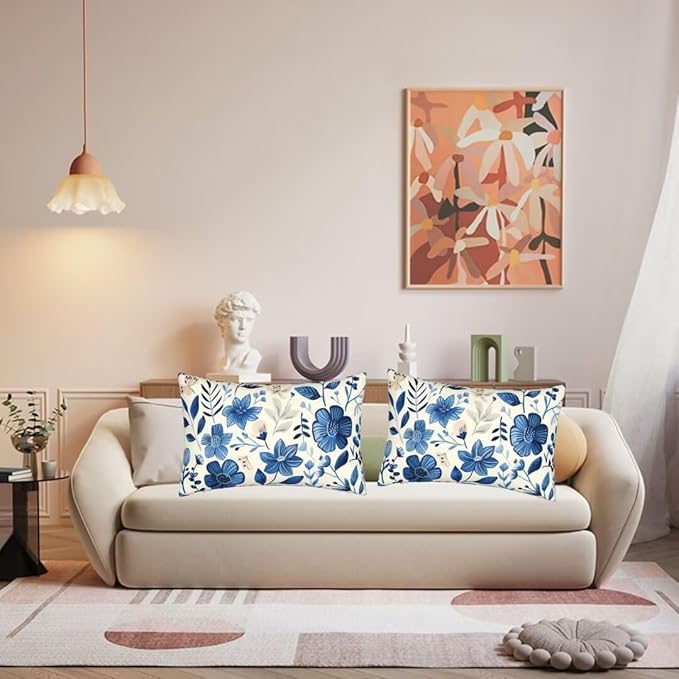 Outdoor Pillows Blue Pillow Covers 24x35 Inch Set of 2 Throw Pillow Covers, Scandinavian Throw Pillows, Lumbar Pillows Cushion Covers Decorative Pillow Covers for Couch Garden Patio Furniture J334