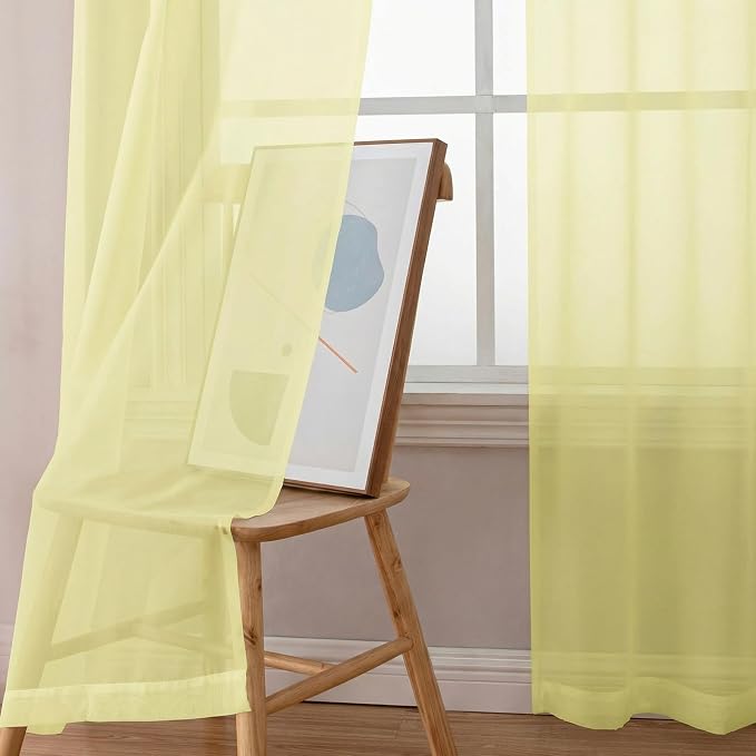 Simplebrand Light Yellow Rod Pocket Top Solid Voile Sheer Curtains - Image 3