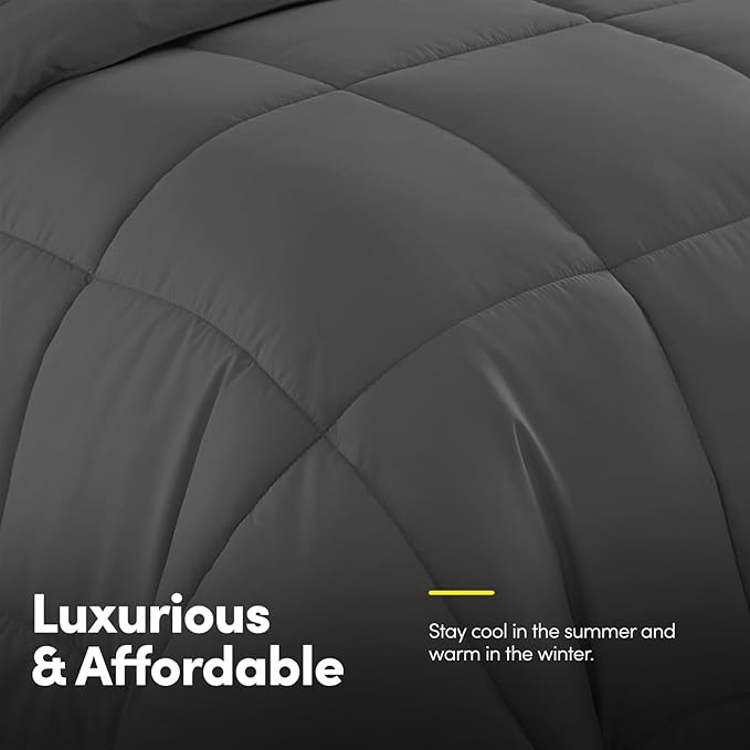 King Size Comforter Set with Sheets - 7-Piece Bedding Collection - 1 Comforter, 1 Fitted Sheet, 1 Flat, 4 Pillowcases - Deep Pocket - Soft & Breathable Premium Quality - Ideal for All Seasons, Gray