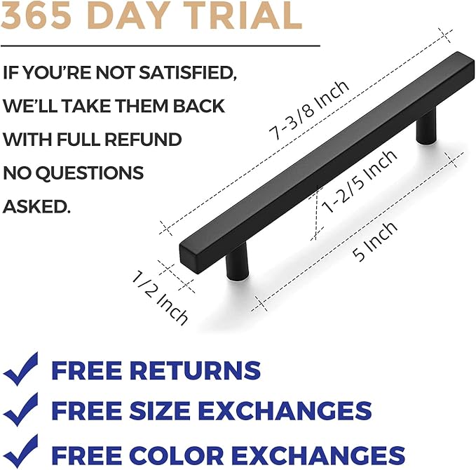 Ravinte Black Cabinet Handles 15 Pack 5 inch Matte Black Square Cabinet Pulls Kitchen Hardware Modern Pulls 7-3/8 inch Overall Length Kitchen Drawer Handles