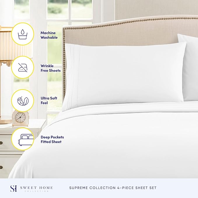 Twin Sheets - Breathable Luxury Sheets with Full Elastic & Secure Corner Straps Built In - 1800 Supreme Collection Extra Soft Deep Pocket Bedding Set, Sheet Set, EXTRA DEEP pocket - Twin, White