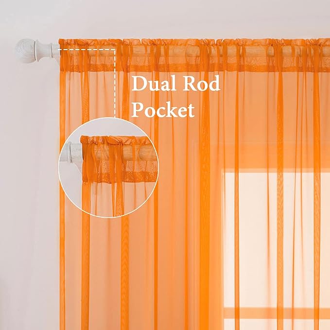 MIULEE Orange Fall Sheer Curtains 54 X 90 Inches, 2 Panels | Solid Color - Image 2