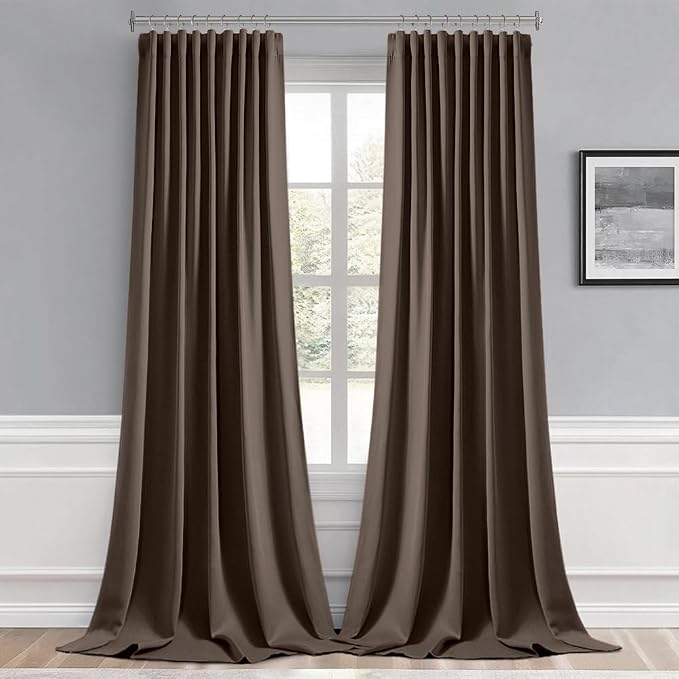 MIULEE Chocolate Brown Back Tab Blackout Curtains 52x96 Inch Long 2 Panels | - Image 9