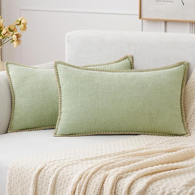 MIULEE Decorative Lumbar Throw Pillow Covers 12x20 Inch Light Green 2 Pack | by MIULEE