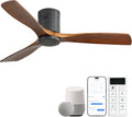 Sofucor 52 Inch Smart Ceiling Fan Without Lights Flush Mount Solid Wood Ceiling Fan with Alexa/Google Assistant/APP/Remote Control-Modern Outdoor Ceiling Fans No Light for Bedroom/Patio, Brown Black