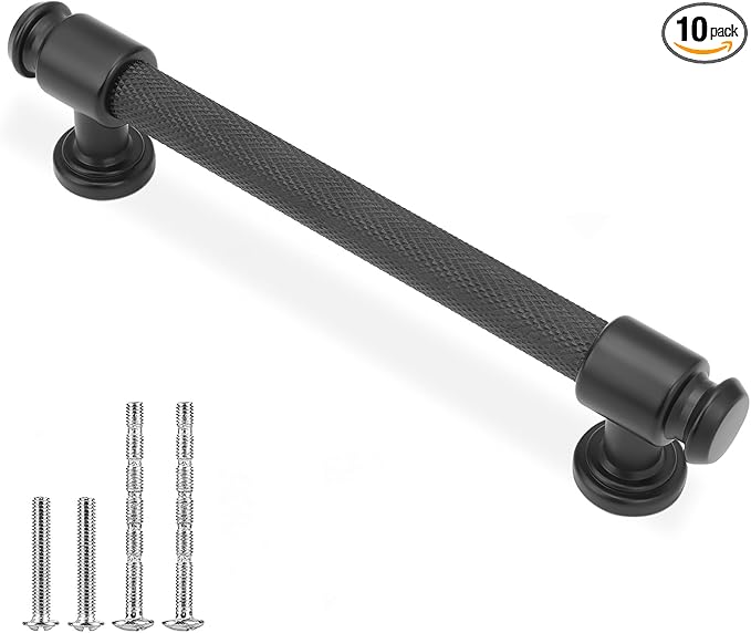 10 Pack 5 inch(128mm) Matte Black Kitchen Cabinet Handles Knurled Cabinet Pulls Black Drawer Pulls Kitchen Cabinet Hardware