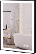 Fab Glass and Mirror LED Lighted Bathroom Mirror 30 x 40 Inch, Black Framed Wall Mounted Dimmable Vanity Mirror, Anti-Fog Touch Sensor, Adjustable Color Warm/White/Natural